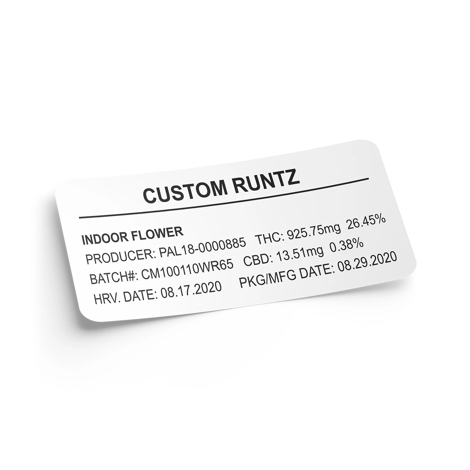 Customizable Strain Sticker - Runtz Standard (1" x 2")