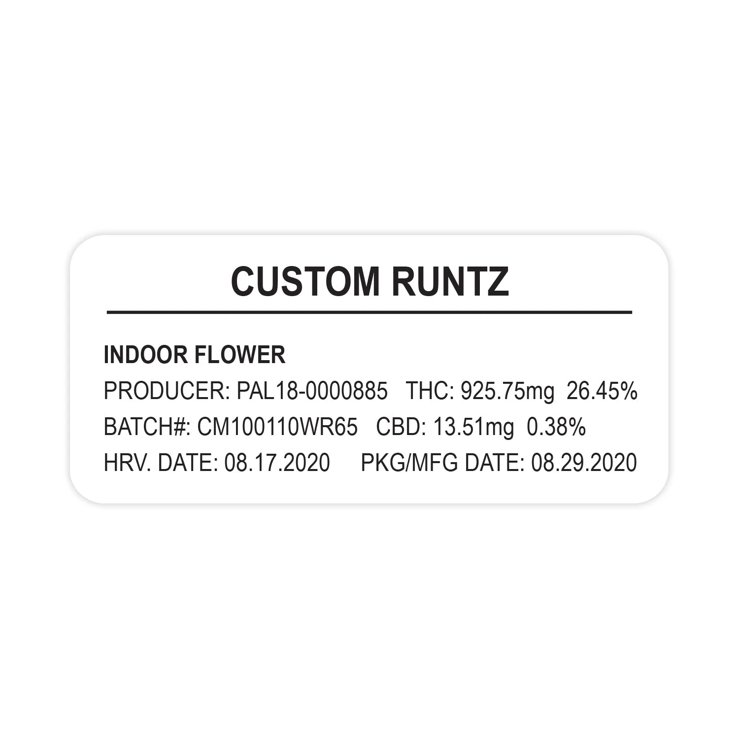 Customizable Strain Sticker - Runtz Standard (1" x 2")