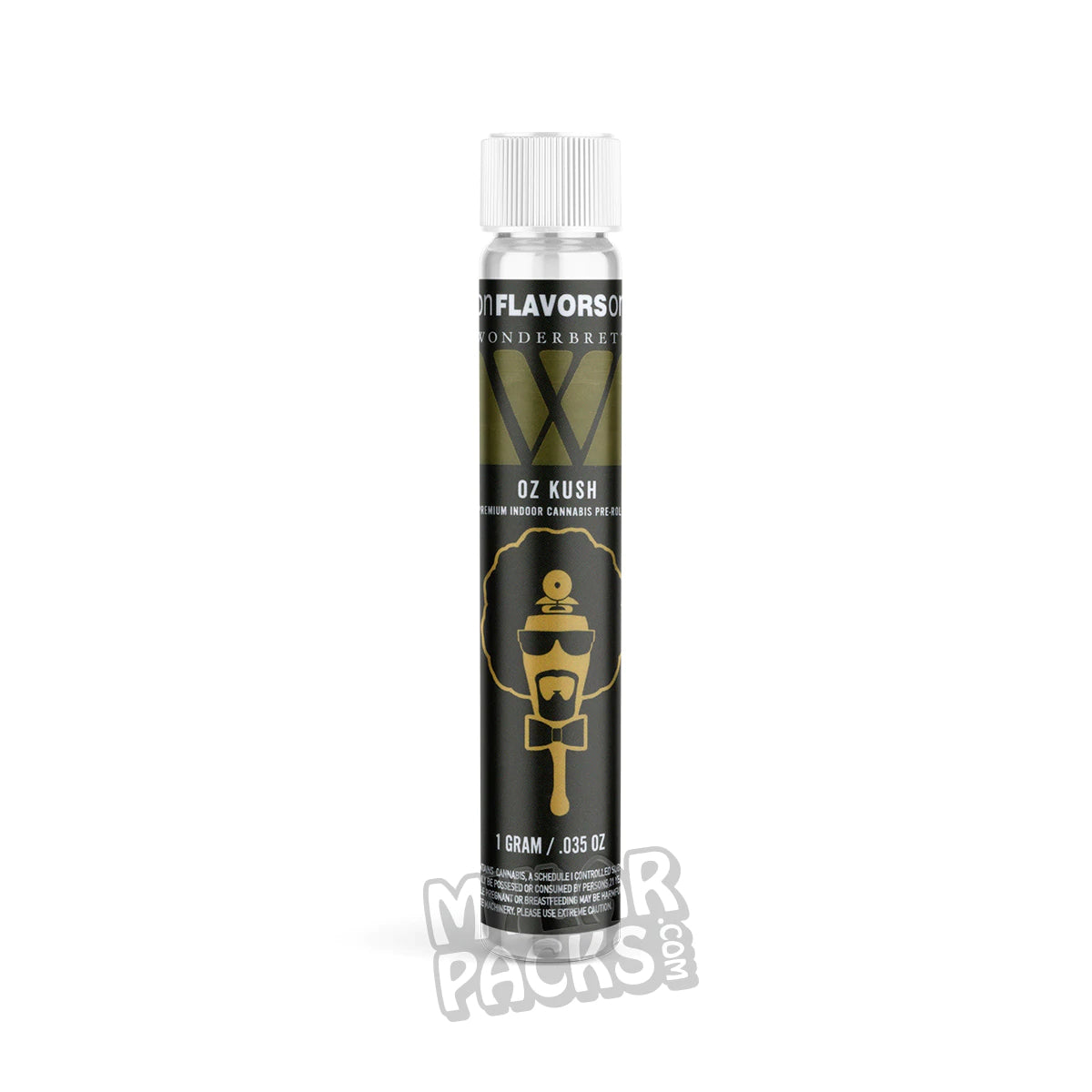 Wonderbrett OZ Kush 1g Preroll vacío individual con tubo de vidrio Pyrex. Envase para hierbas.