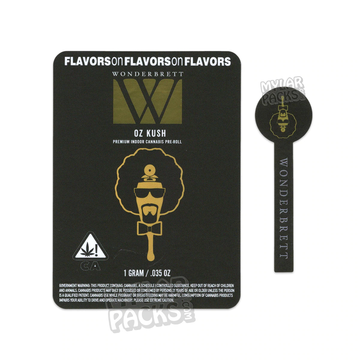 Wonderbrett OZ Kush 1g Preroll vacío individual con tubo de vidrio Pyrex. Envase para hierbas.