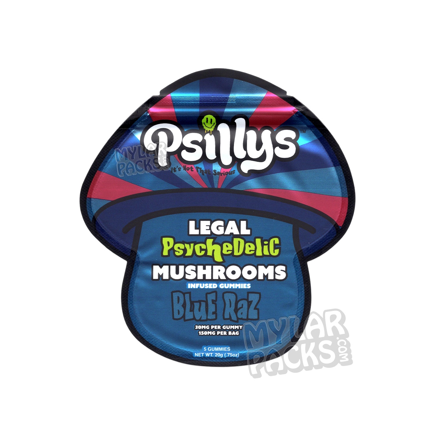 Gomitas de hongos mágicos de frambuesa azul Psillys, bolsas de mylar vacías, empaques de hongos comestibles