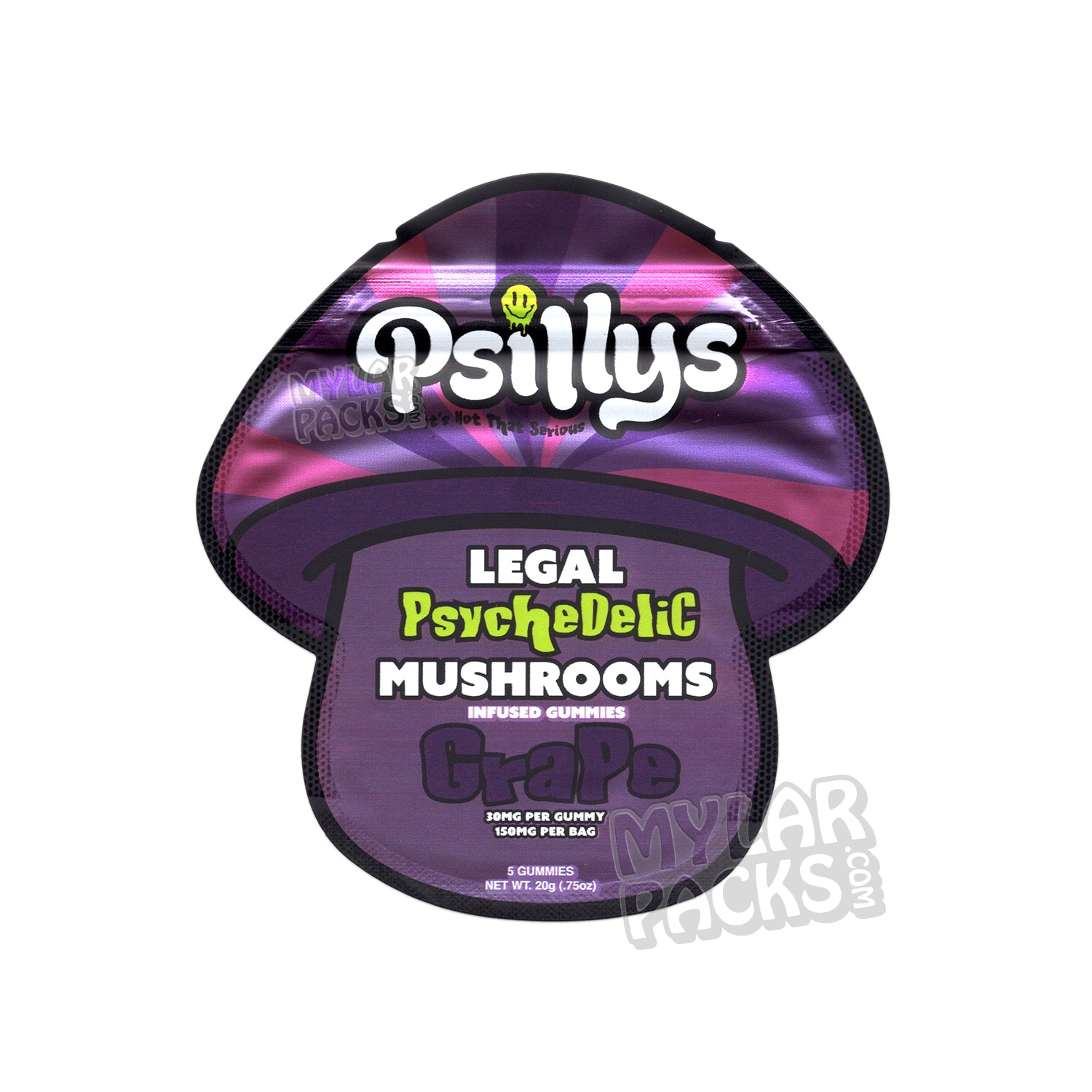 Gomitas de hongos mágicos de uva Psillys, bolsas de mylar vacías, envases de hongos comestibles