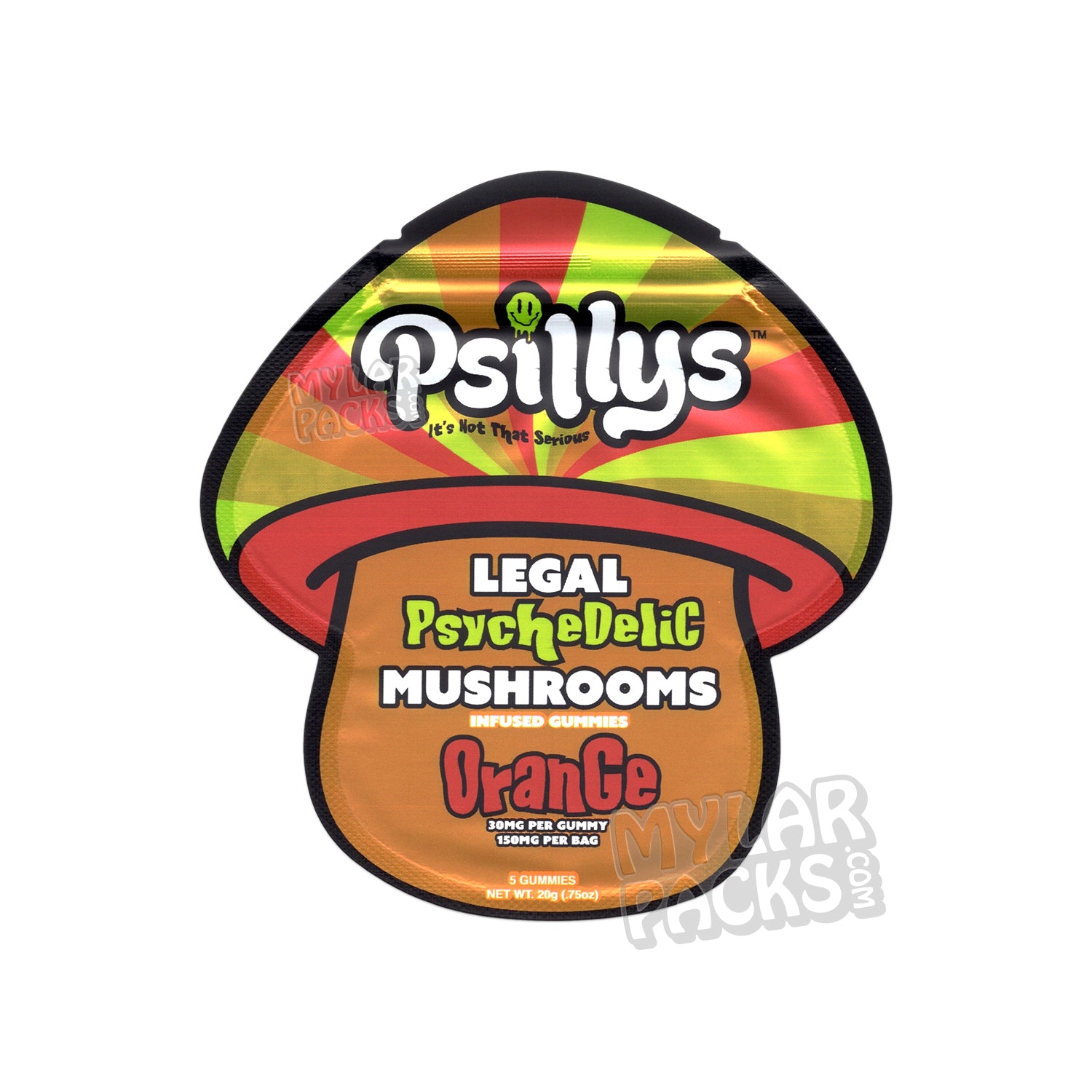 Gomitas de hongos mágicos de naranja Psillys, bolsas de mylar vacías, envases de hongos comestibles