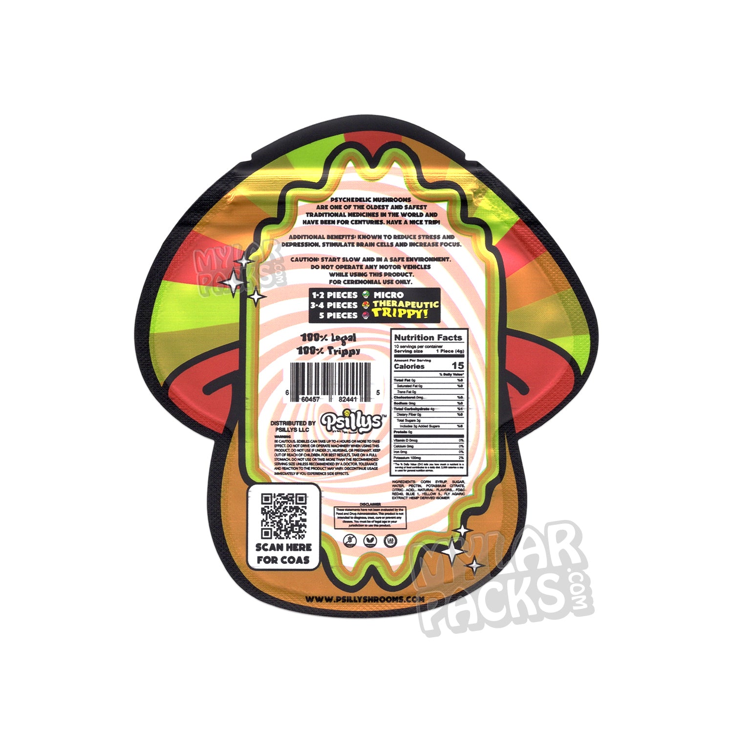 Gomitas de hongos mágicos de naranja Psillys, bolsas de mylar vacías, envases de hongos comestibles