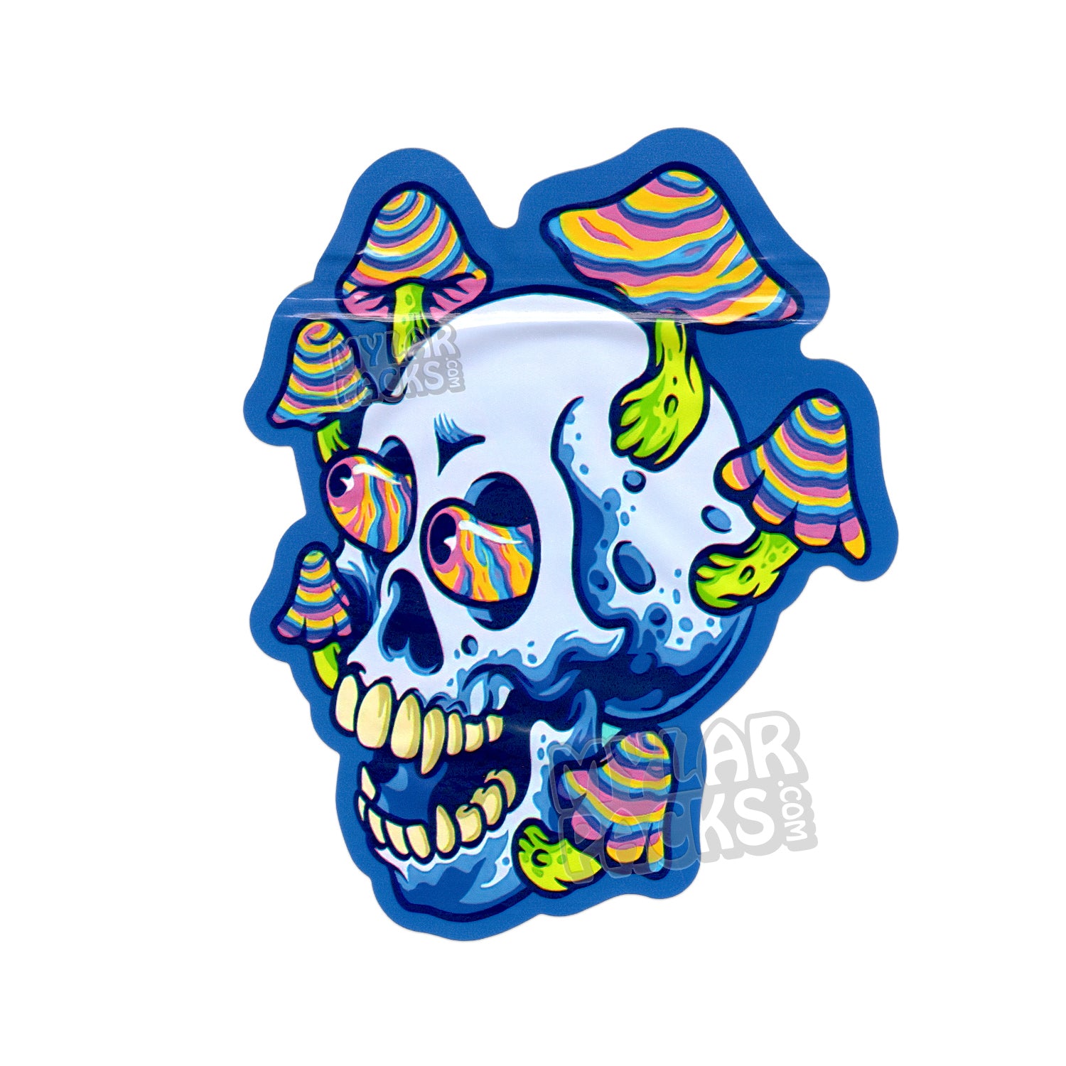 Bolsas de Mylar troqueladas vacías genéricas con forma de calavera de hongo psicodélico, embalaje de psilocibina