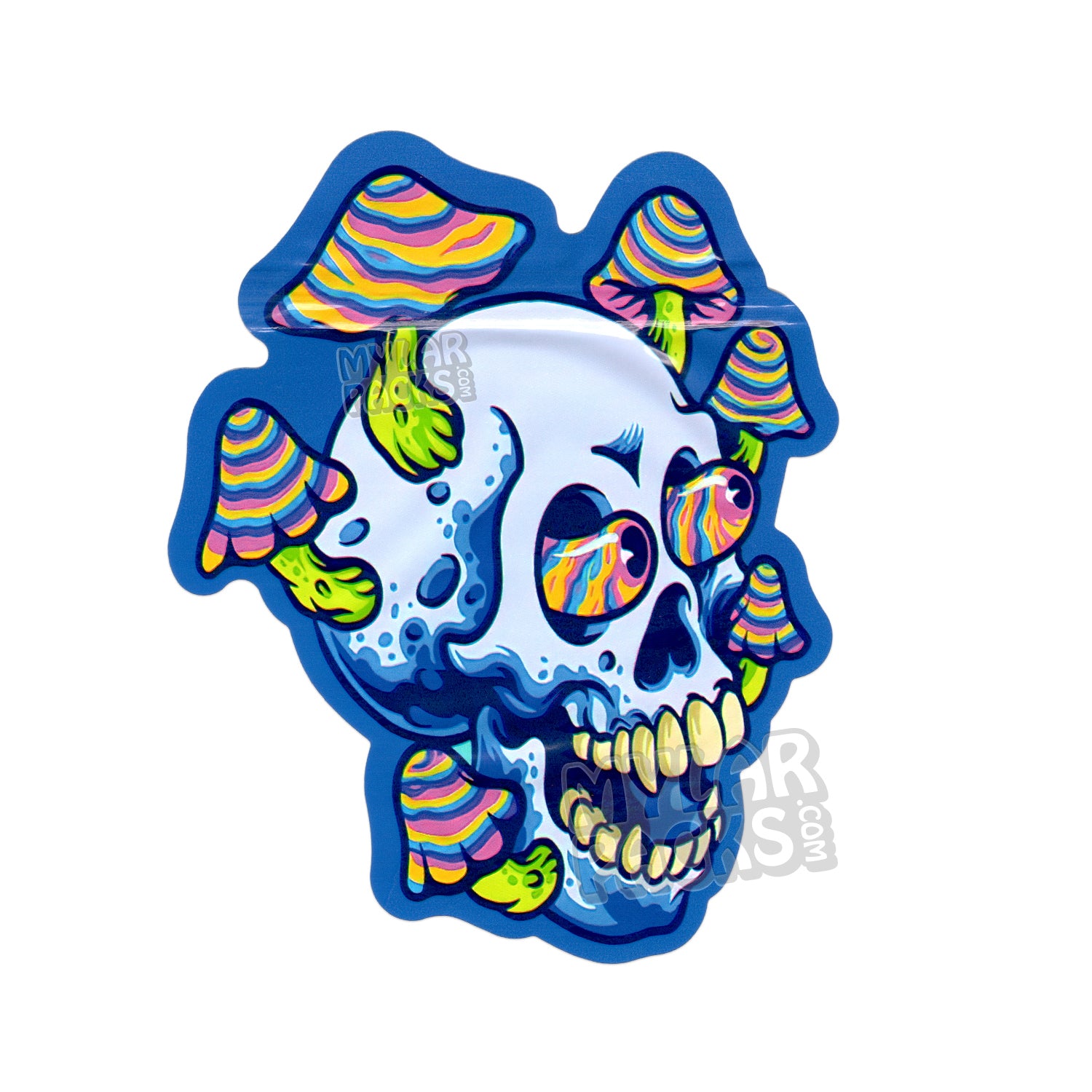 Bolsas de Mylar troqueladas vacías genéricas con forma de calavera de hongo psicodélico, embalaje de psilocibina