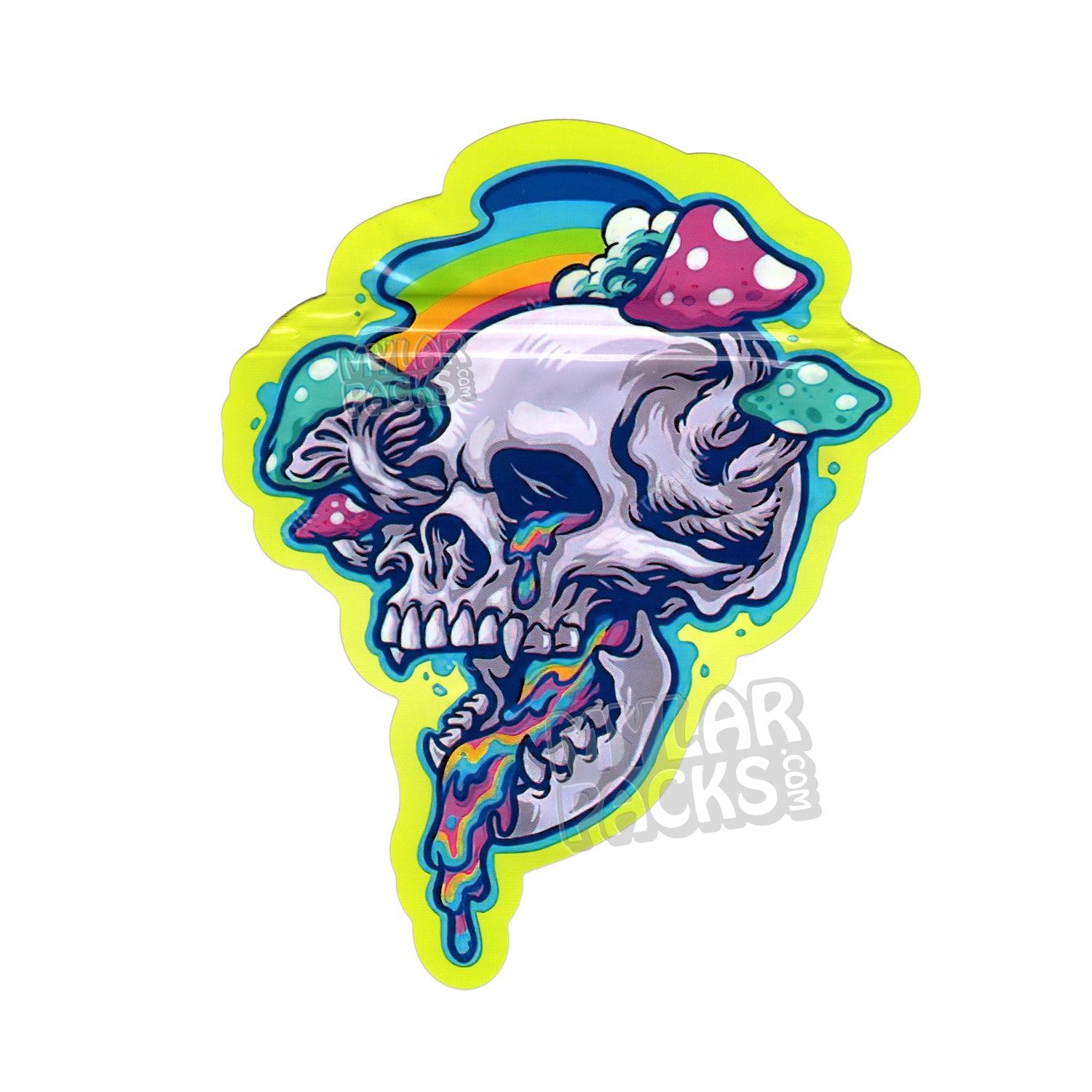 Bolsas de Mylar troqueladas vacías genéricas con forma de calavera de hongo, embalaje para hongos psilocibios