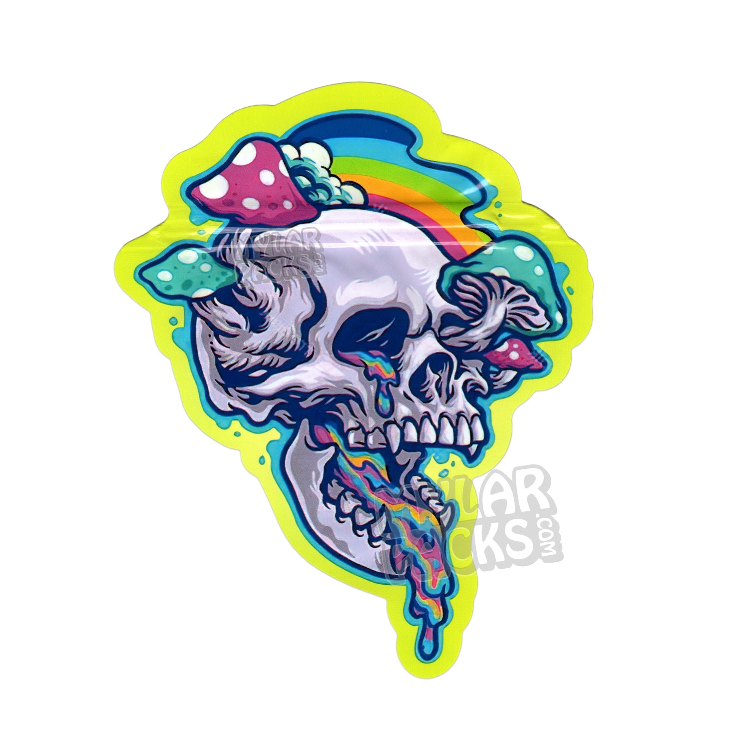 Bolsas de Mylar troqueladas vacías genéricas con forma de calavera de hongo, embalaje para hongos psilocibios