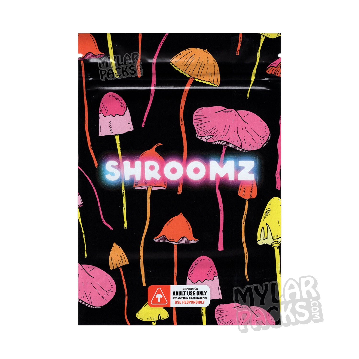 Bolsas vacías de Mylar brillante Shroomz para envasar hongos mágicos