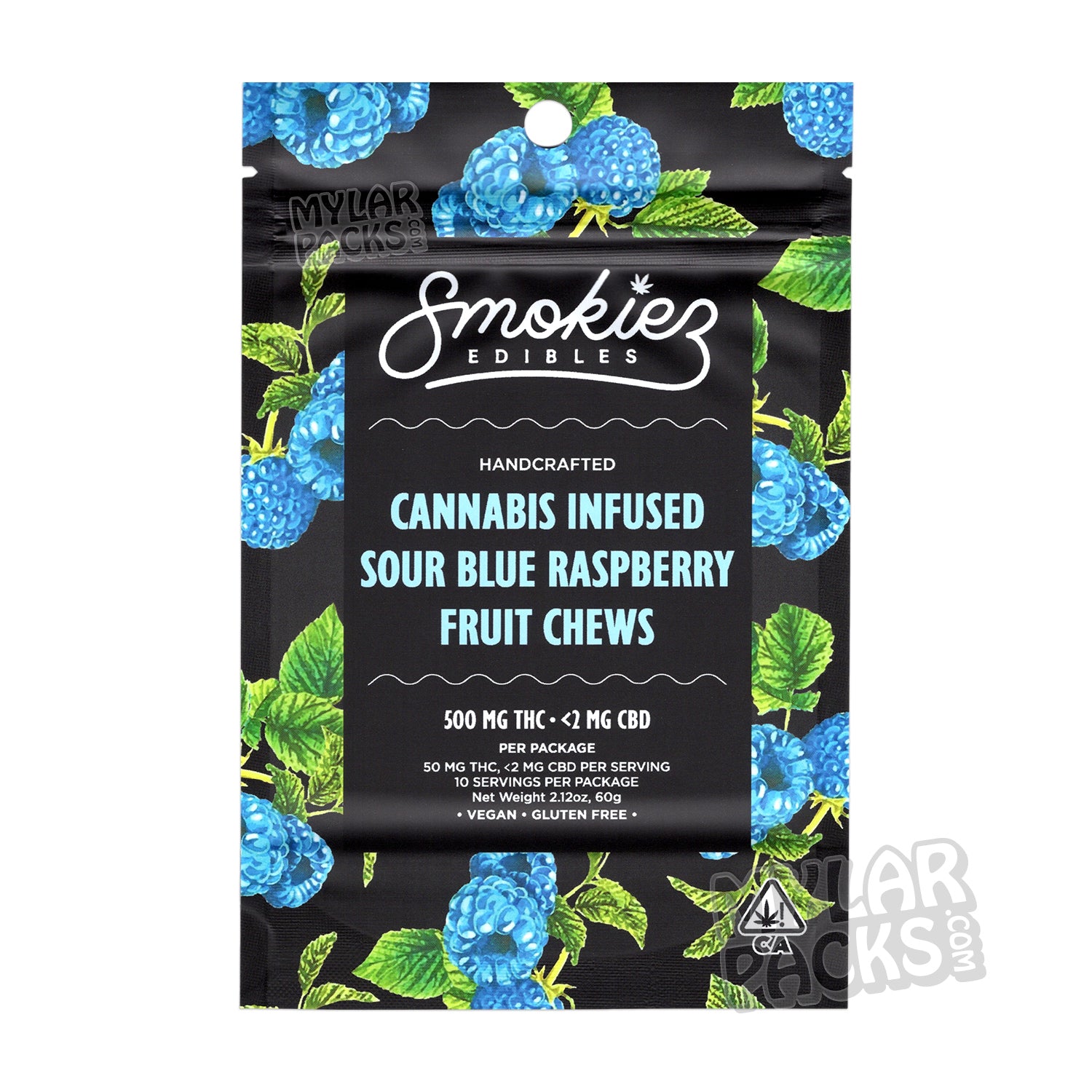 Smokiez Sour Blue Raspberry 500 mg Bolsa de Mylar vacía Empaque de dulces comestibles
