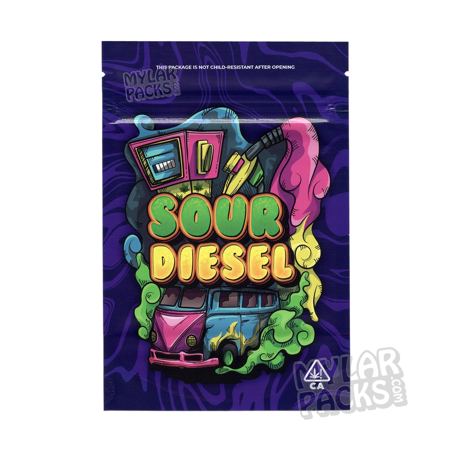 Sour Diesel 3.5g Empty Mylar Bag Premium Flower Dry Herb Packaging