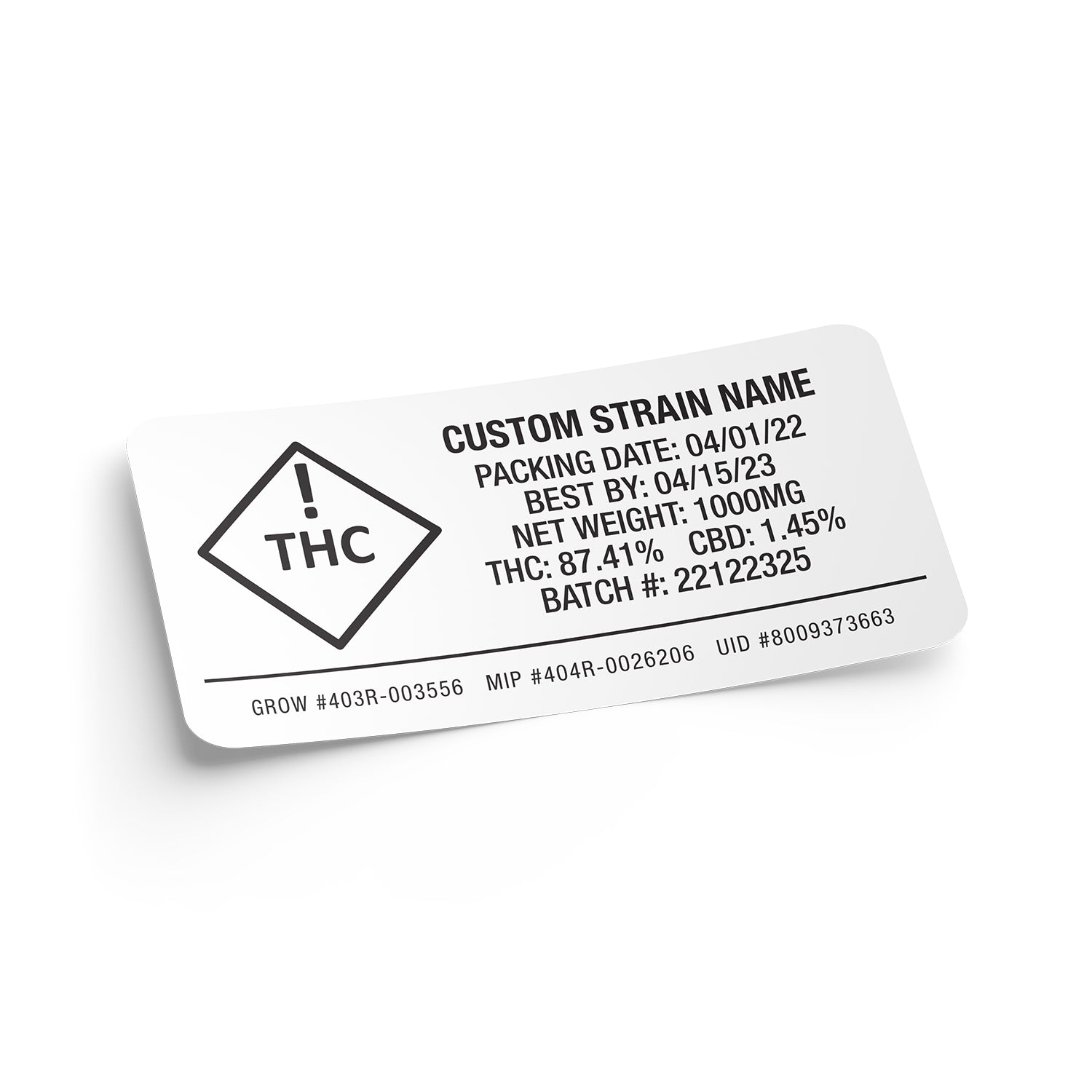 CO / FL State Compliant Ceramic Ccell Carts with Plastic Tube and Customizable Strain Sticker (1" x 2")
