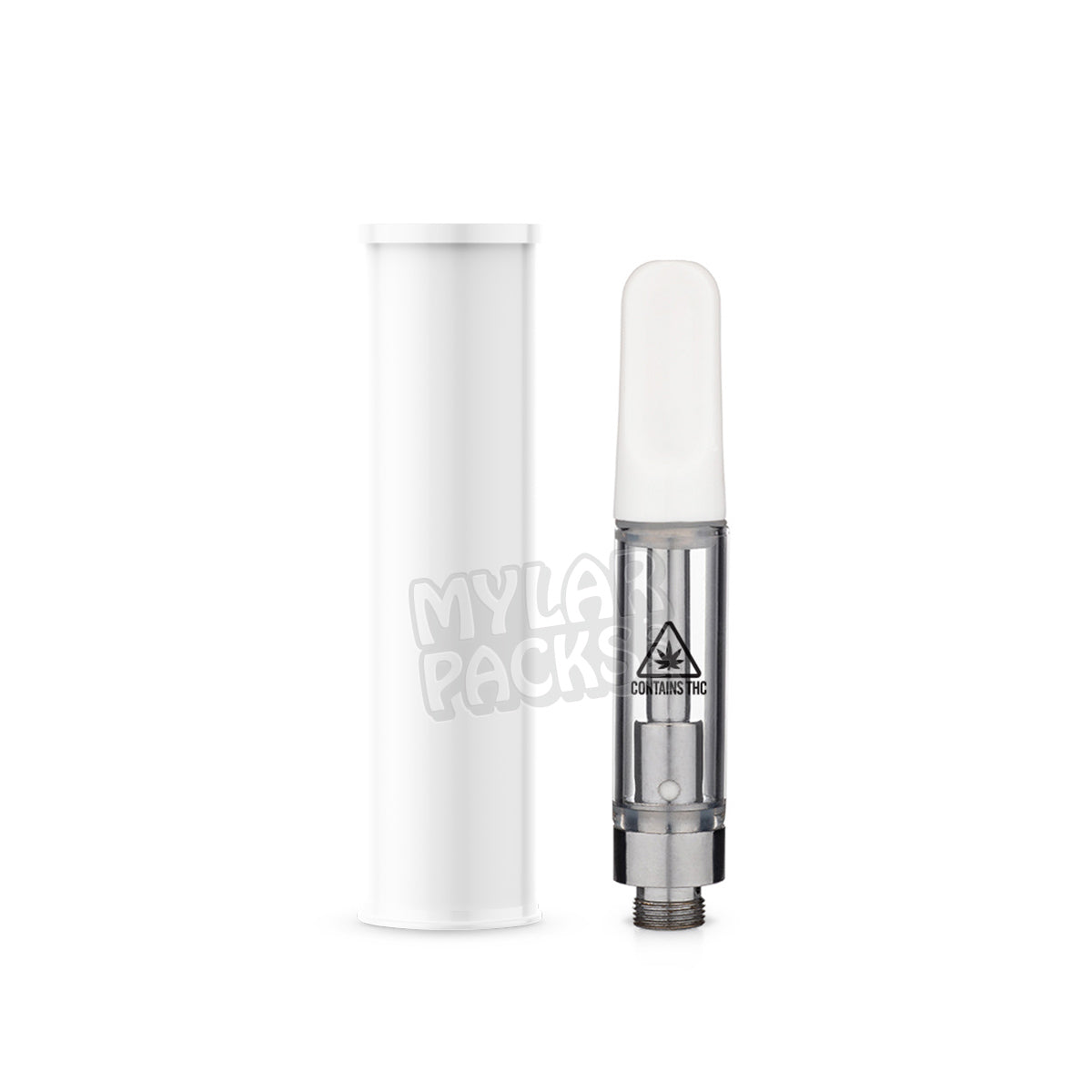 ME / MA State Compliant Ceramic Ccell Carts with Plastic Tube and Customizable Strain Sticker (1" x 2")