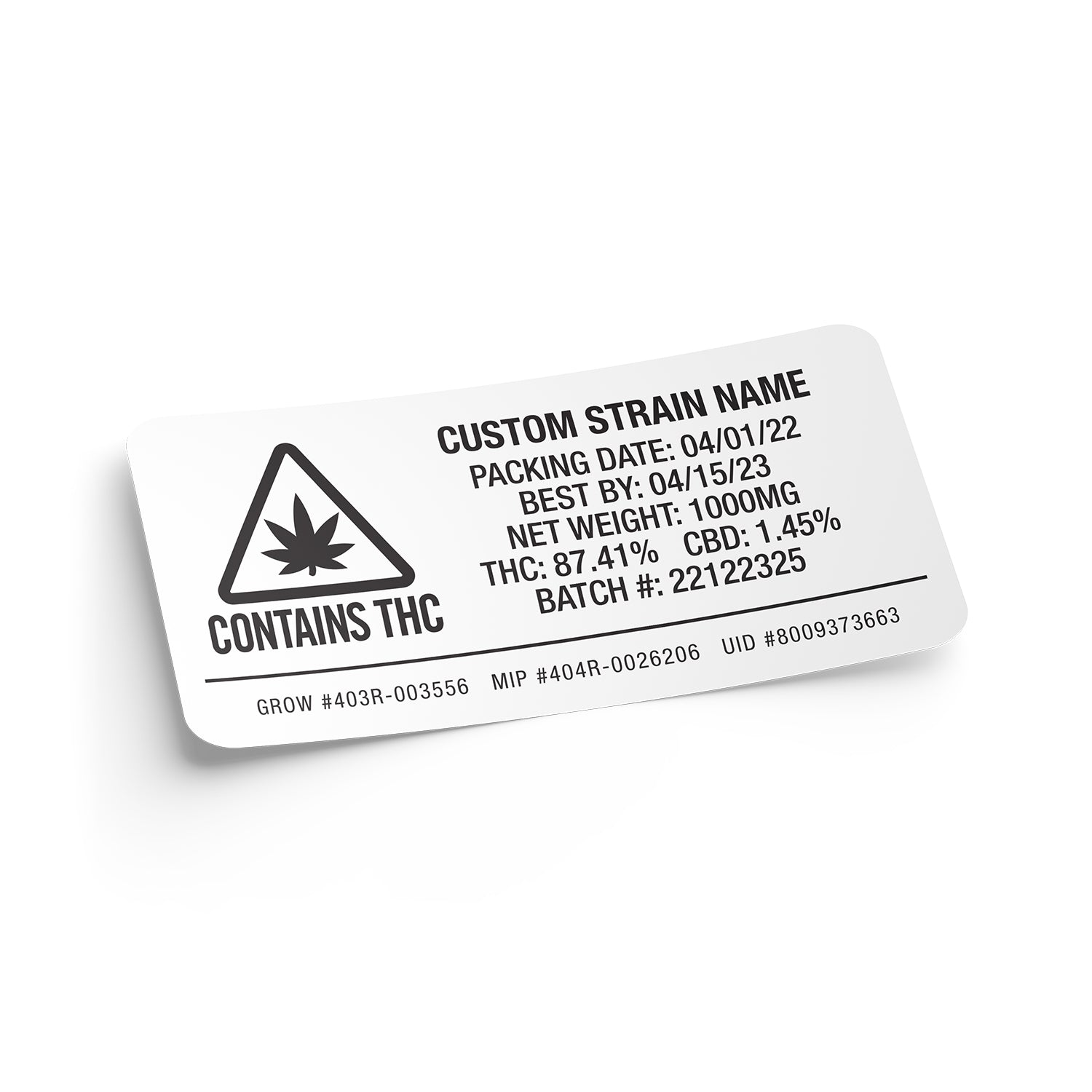 ME / MA State Compliant Ceramic Ccell Carts with Plastic Tube and Customizable Strain Sticker (1" x 2")