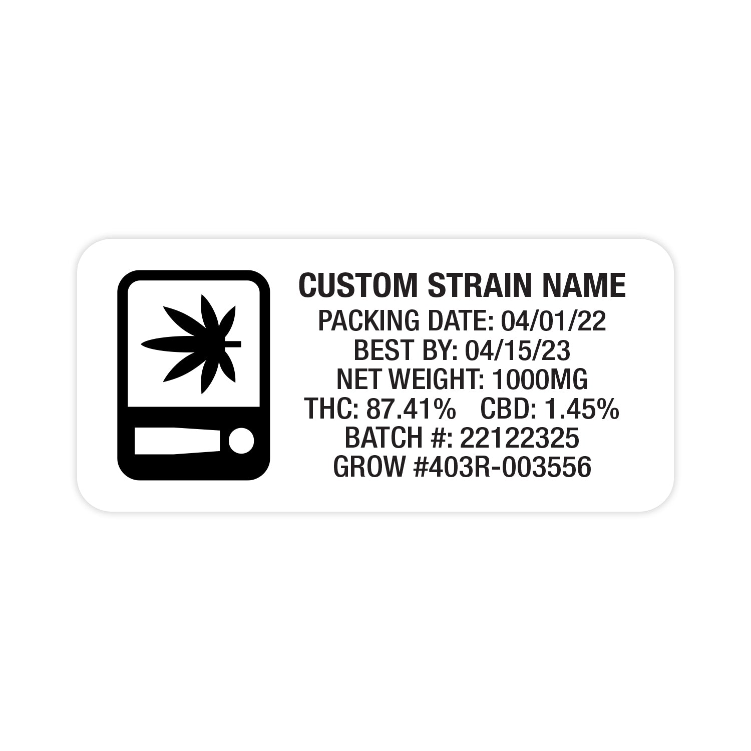 OR State Compliant Ceramic Ccell Carts with Plastic Tube and Customizable Strain Sticker (1" x 2")