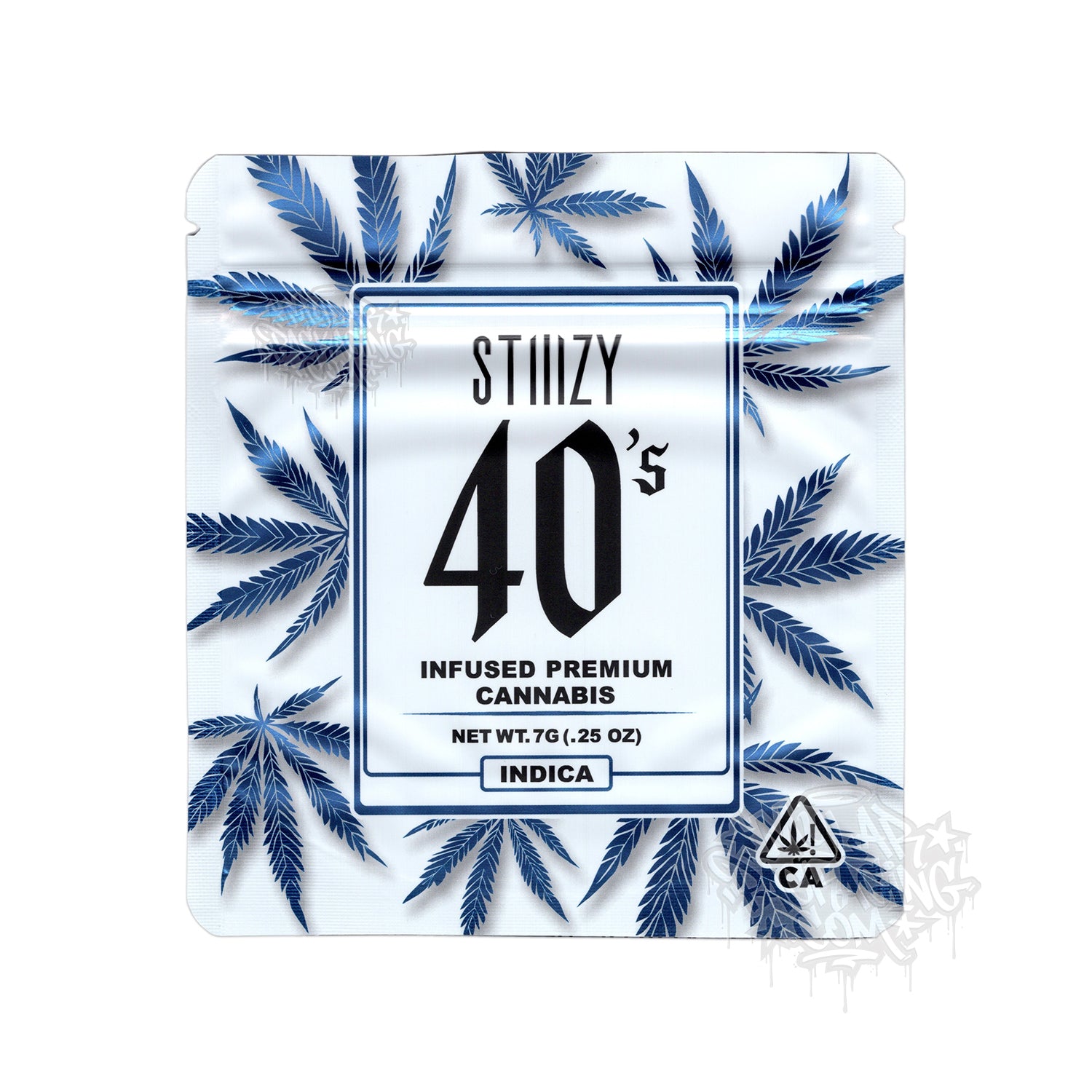 Stiiizy 40's Infused Cannabis 7g Indica Smalls Empty Mylar Bag with Custom Stickers