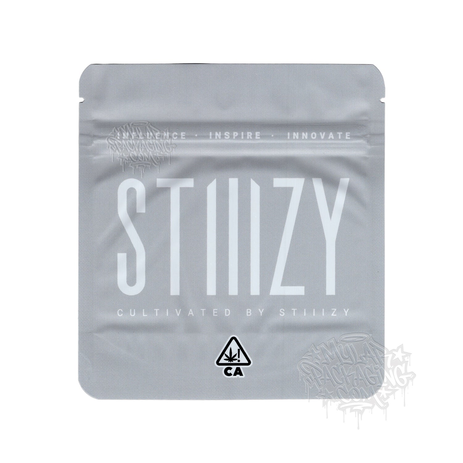 Stiiizy Grey 3.5g Empty Smell Proof Mylar Premium Flower Bag with Custom Stickers