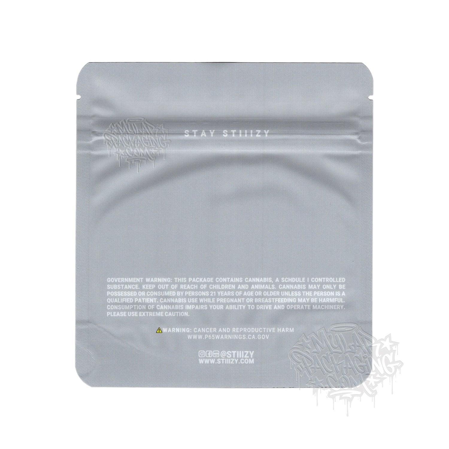 Stiiizy Grey 3.5g Empty Smell Proof Mylar Premium Flower Bag with Custom Stickers