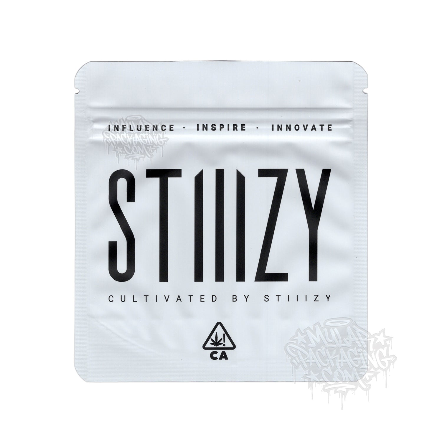 Stiiizy White 3.5g Empty Smell Proof Mylar Premium Flower Bag with Custom Stickers