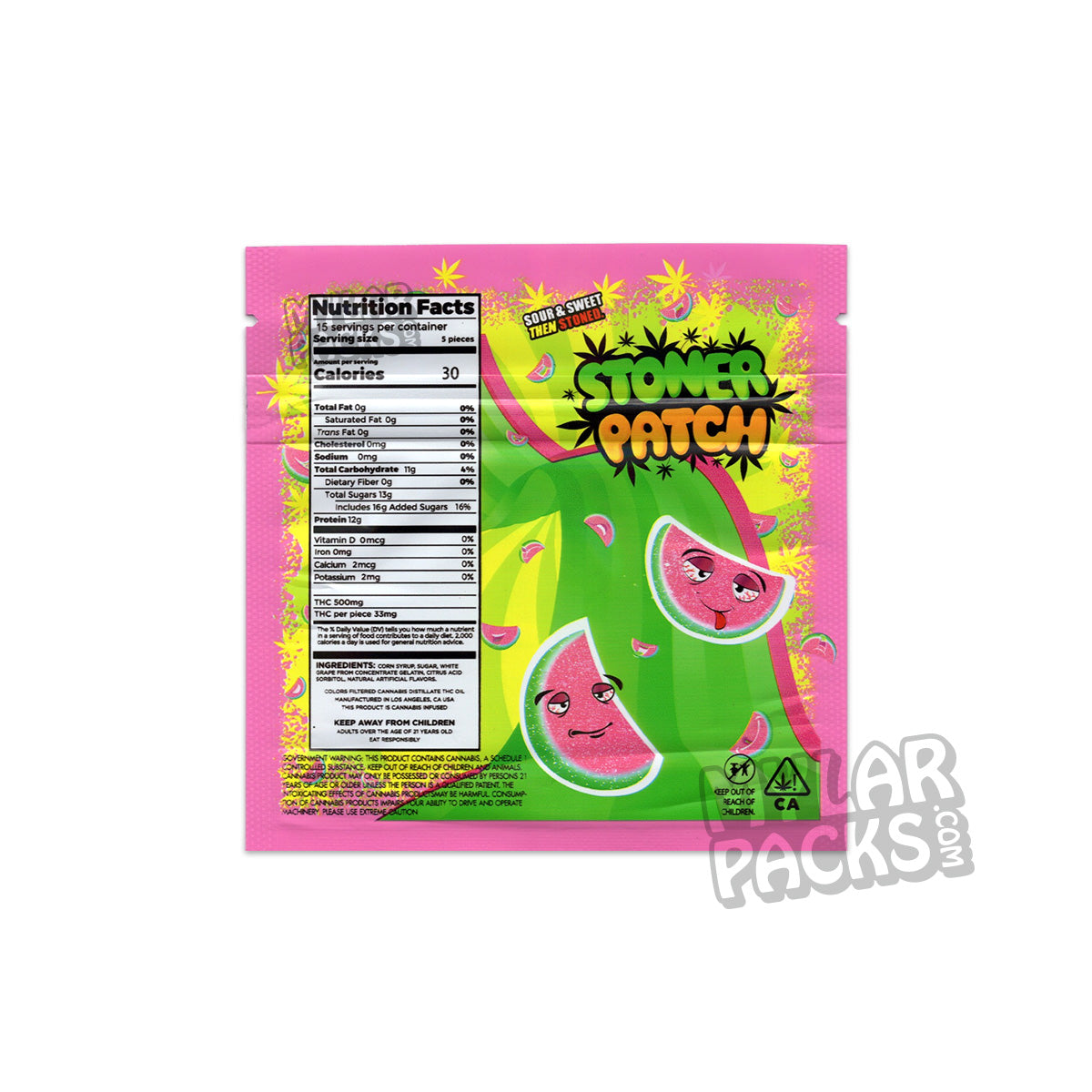 Stoner Patch Watermelon 500mg Empty Mylar Bag Gummy Edibles Packaging