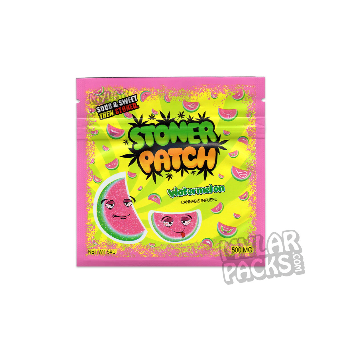 Stoner Patch Watermelon 500mg Empty Mylar Bag Gummy Edibles Packaging