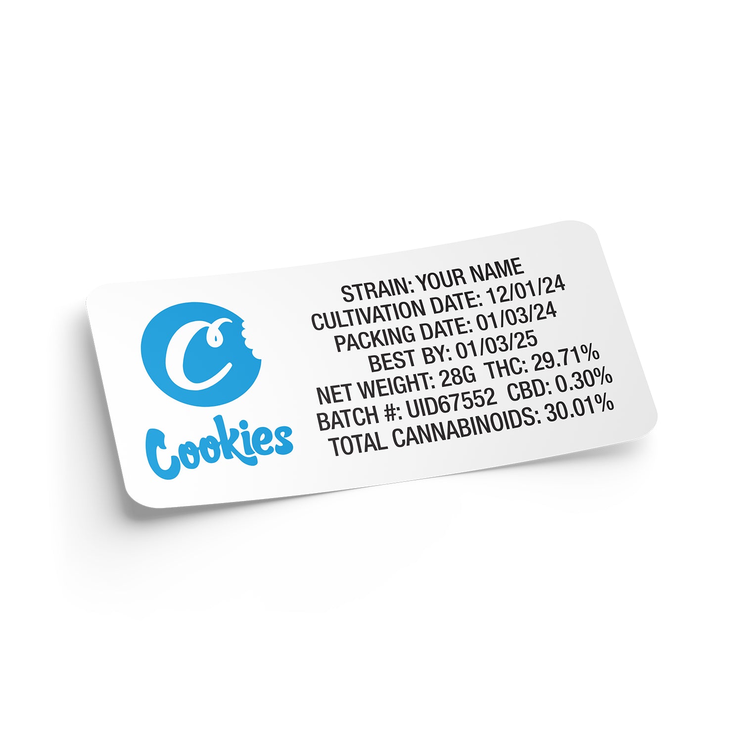 Cookies Dispensary 28g / 1 Ounce Empty Mylar Bag Packaging and Customizable Stickers