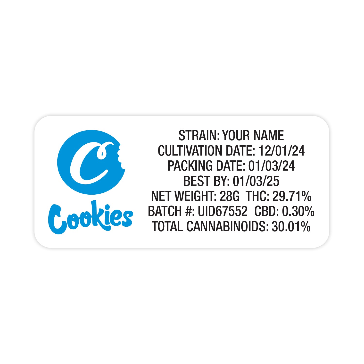 Cookies Dispensary 28g / 1 Ounce Empty Mylar Bag Packaging and Customizable Stickers