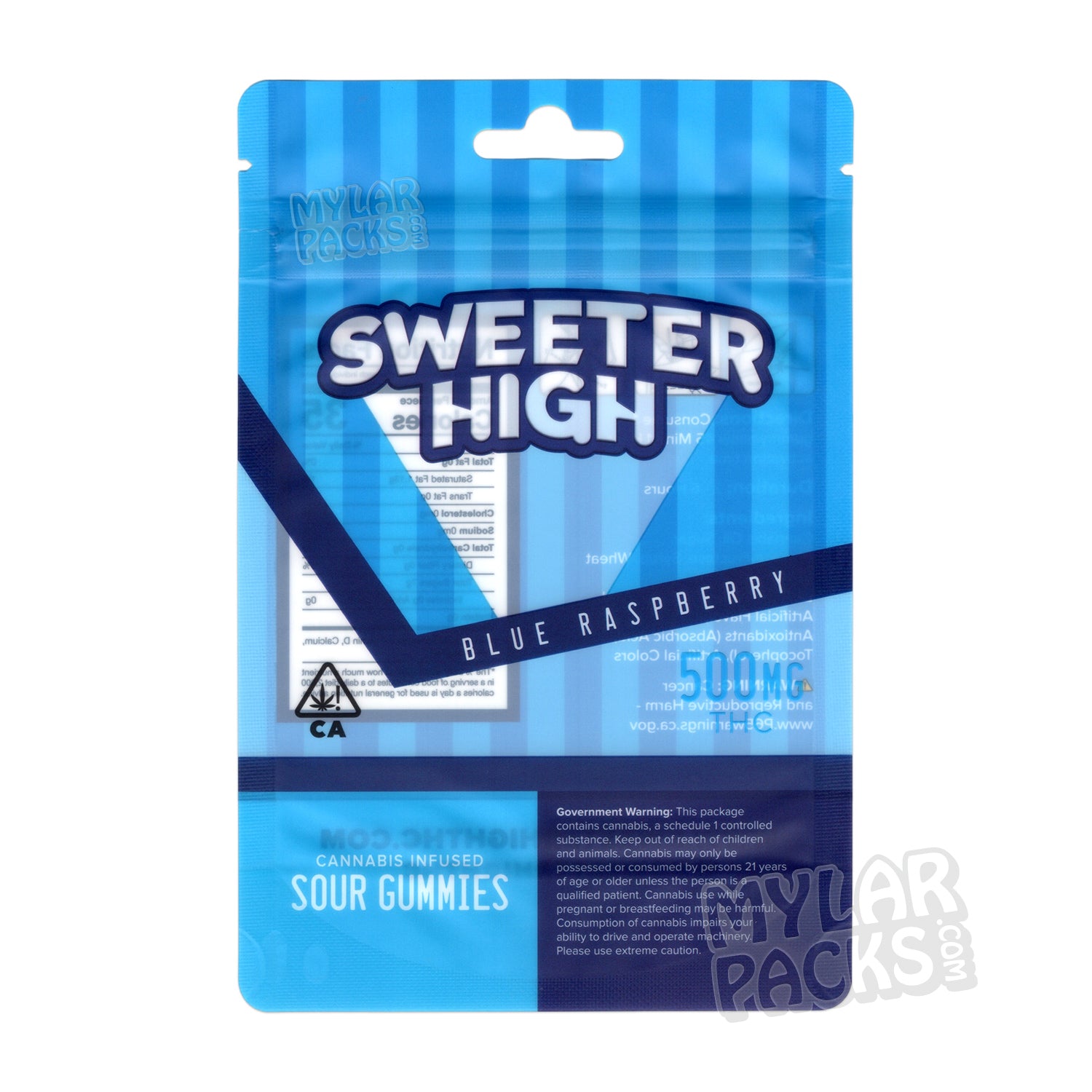 Sweeter High Blue Raspberry Sour Gummies Empty Mylar Bag Edibles Candy Packaging