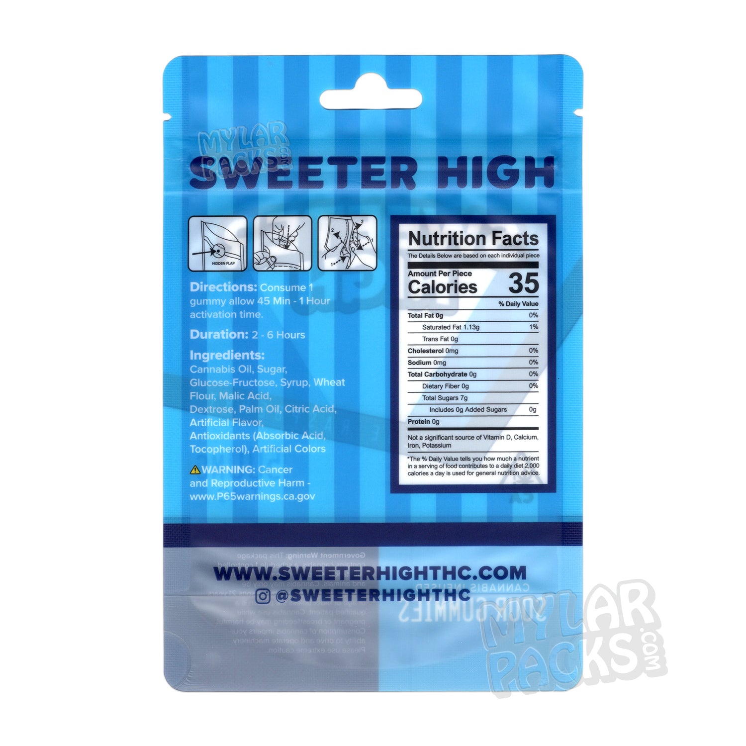 Sweeter High Blue Raspberry Sour Gummies Empty Mylar Bag Edibles Candy Packaging