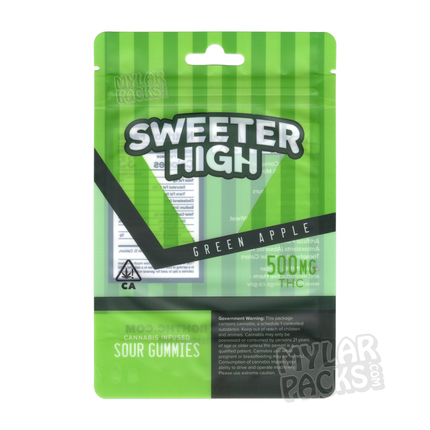 Gomitas ácidas de manzana verde Sweeter High, bolsas de mylar vacías, comestibles, empaques para dulces