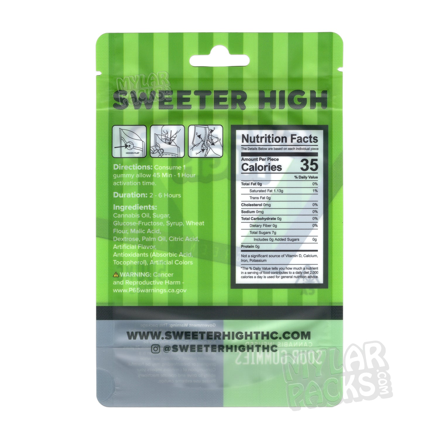 Gomitas ácidas de manzana verde Sweeter High, bolsas de mylar vacías, comestibles, empaques para dulces