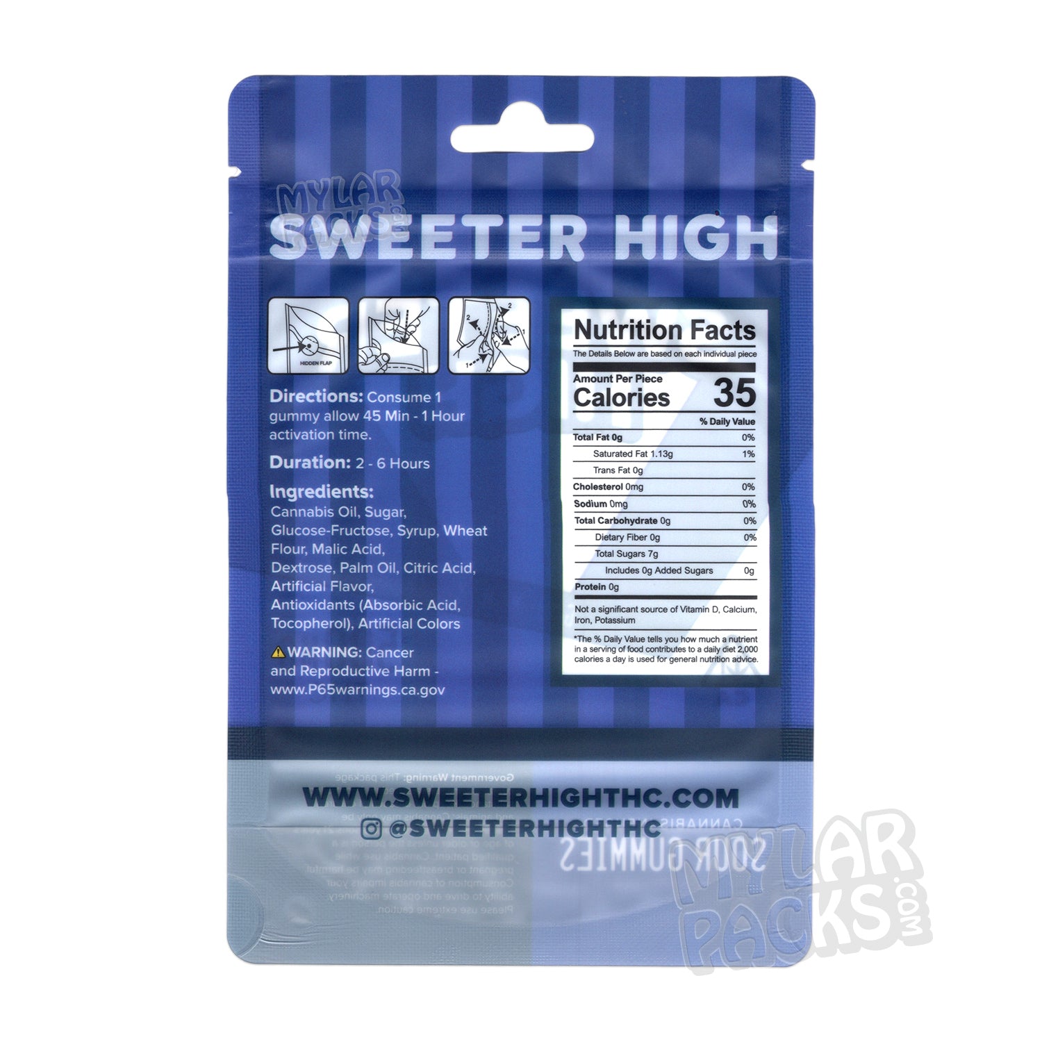 Sweeter High Gummy Worms Sour Gummies Empty Mylar Bag Edibles Candy Packaging
