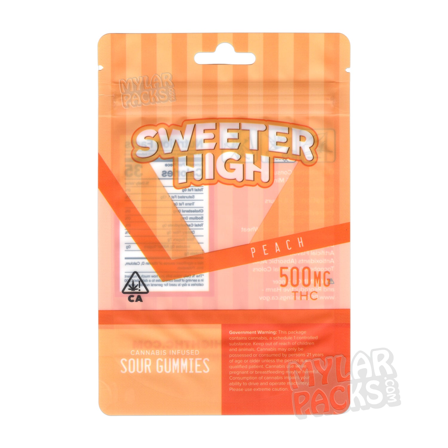 Gomitas ácidas de melocotón Sweeter High, bolsas de mylar vacías, comestibles, empaques de dulces
