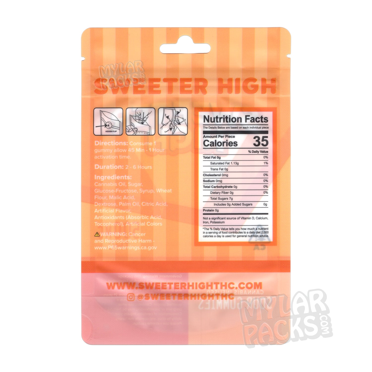 Gomitas ácidas de melocotón Sweeter High, bolsas de mylar vacías, comestibles, empaques de dulces