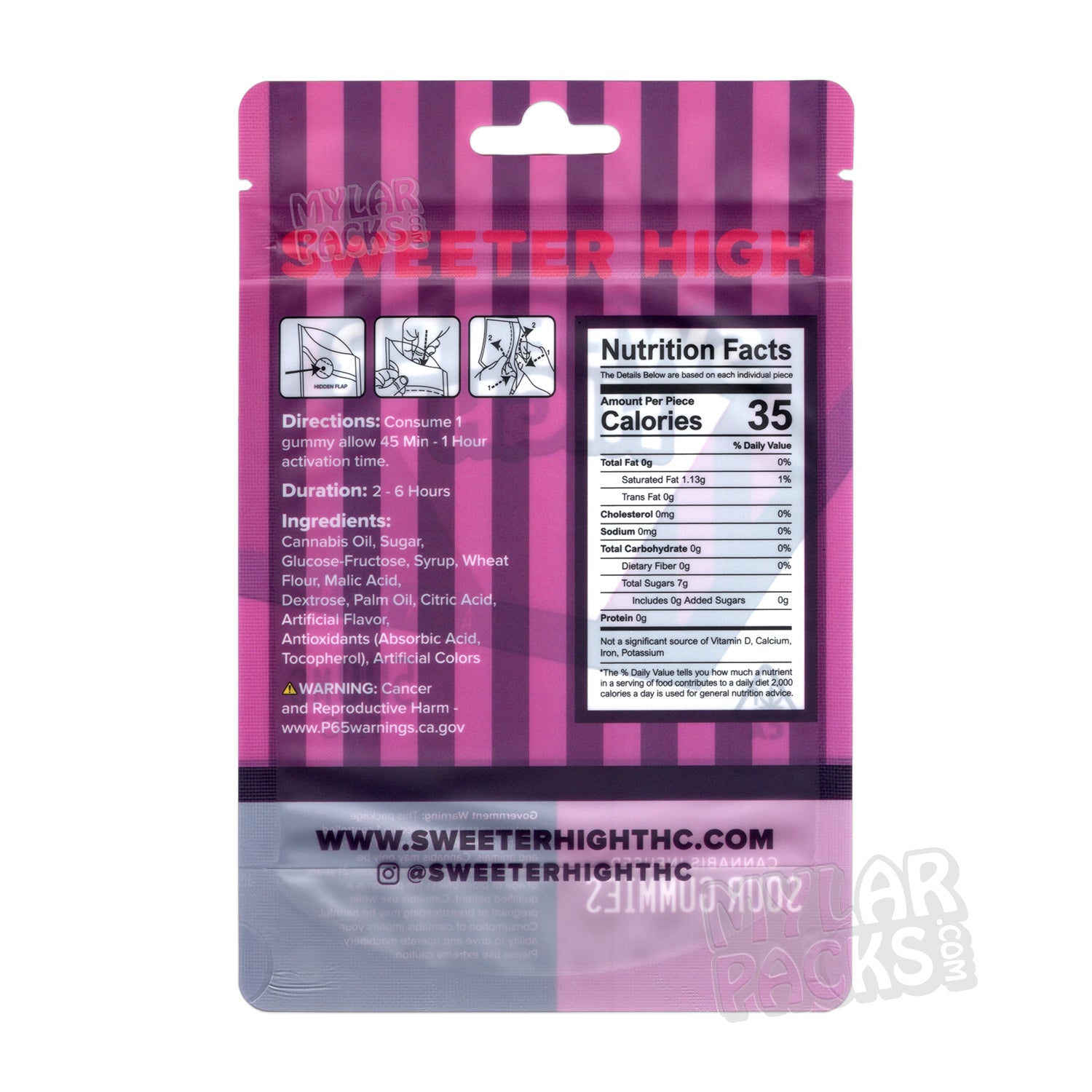 Gomitas ácidas arcoíris Sweeter High, bolsas de mylar vacías, comestibles, empaques de dulces