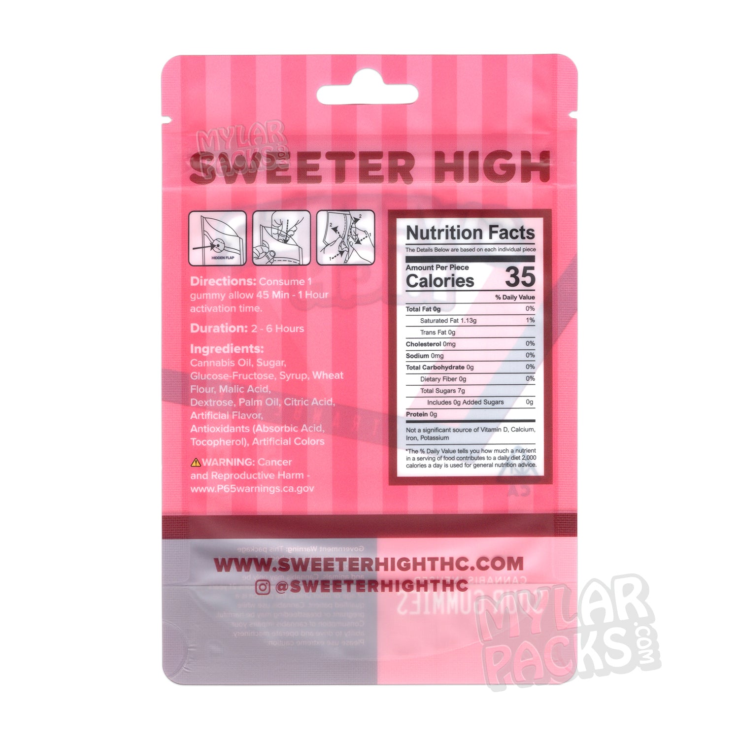Gomitas ácidas de fresa Sweeter High, bolsas de mylar vacías, comestibles, empaques de dulces