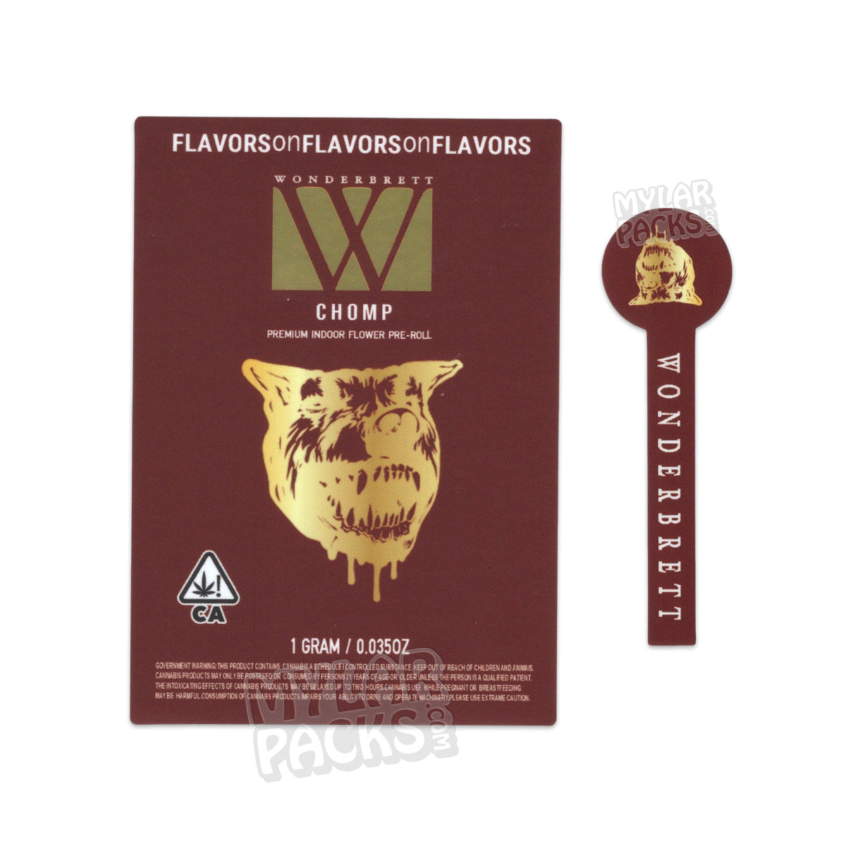 Wonderbrett 1g Envase individual pre-enrollado vacío con tubo de vidrio y pegatinas