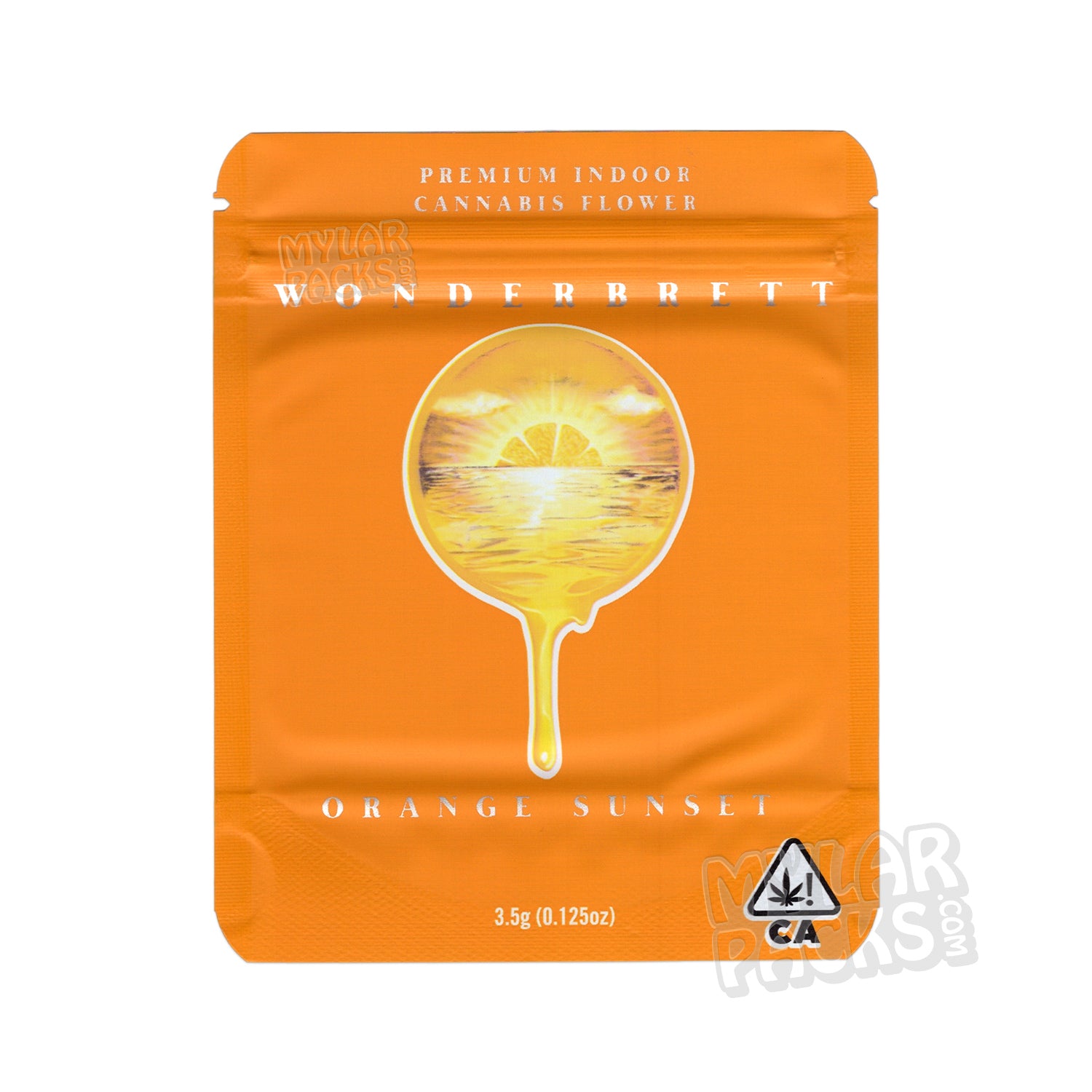 Bolsa de Mylar vacía a prueba de olores Orange Sunset de Wonderbrett de 3,5 g, embalaje floral