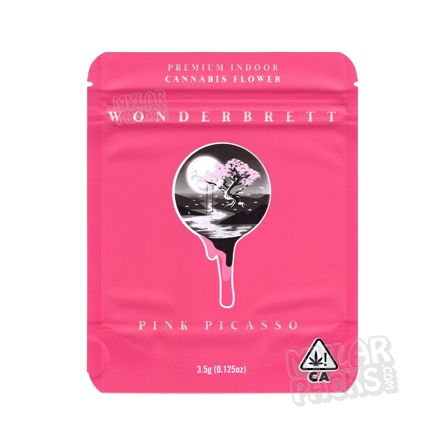 Bolsa de Mylar vacía a prueba de olores Pink Picasso de Wonderbrett de 3,5 g, embalaje floral