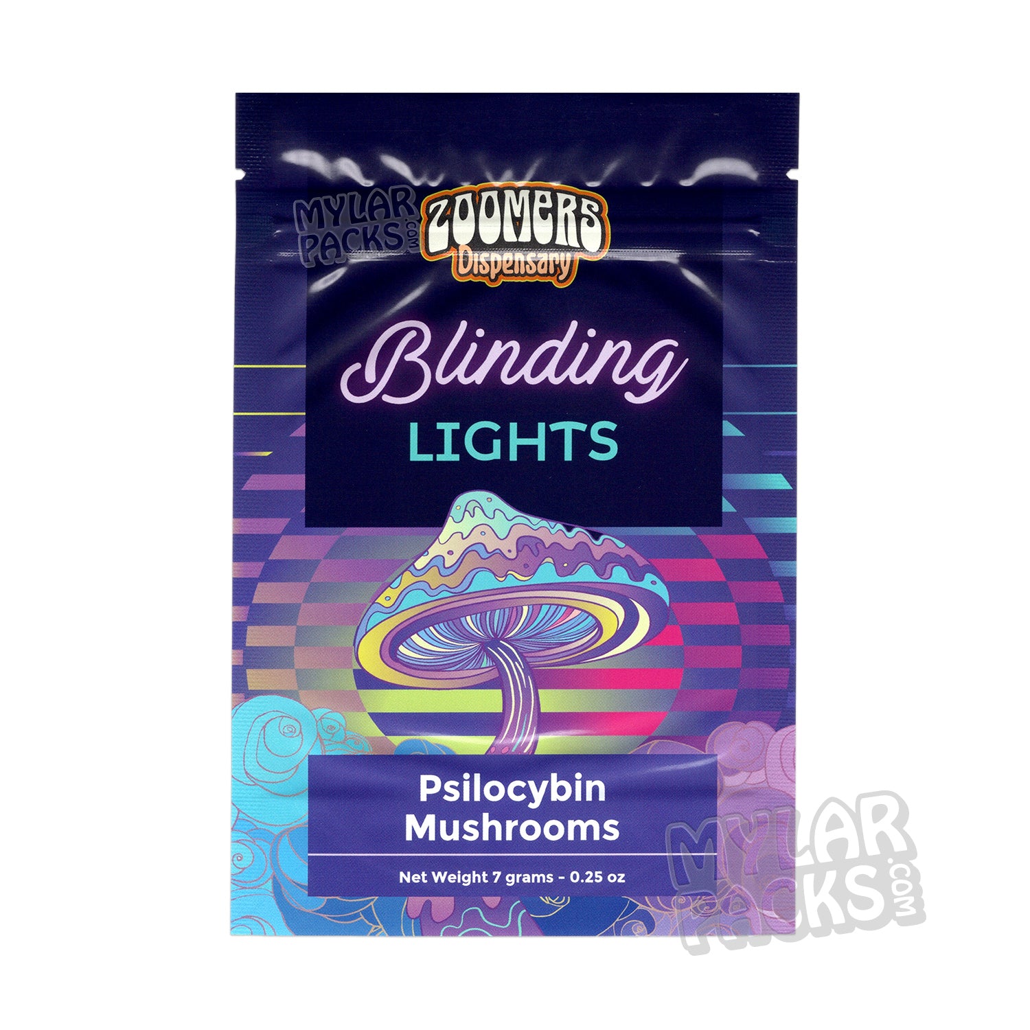 Bolsas vacías de hongos mágicos Zoomers Blinding Lights de 7 g, con embalaje de Mylar.